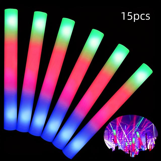 TEMU 15pcs Of 3 Led Glow Sticks, Featuring 3 Flashing For Parties, Weddings, Birthdays, Concerts, Christmas, And Halloween, A Great Party Supplies Gift Set