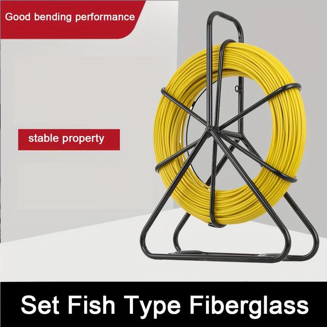 TEMU Fishing Tape Fiberglass Cable Drawer 130m X 6mm Glass Fiber Rod, Pipe Rodder Wheel Wire Puller Cable Runner Rod For Pulling Cables Wires, Electric Cable Cable Threader With Stand