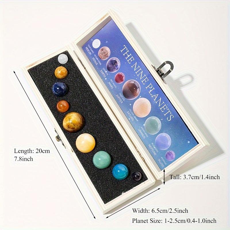 TEMU Colección de Cristales del Solar Deluxe - Set de 9 Piedras Naturales de Planetas, para Decoración de Mesa Temática de Galaxia y , Caja de Regalo de Especímenes Minerales para de la Ciencia