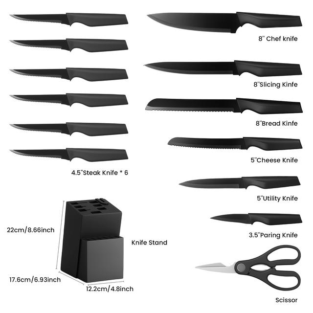 TEMU Set di Coltelli da Cucina con Affilatore Integrato, Set di 15 Coltelli in Acciaio Inossidabile con in Legno - Lame Ultra Affilate, Design a Telaio , Regalo per Inaugurazione Casa e per Casa