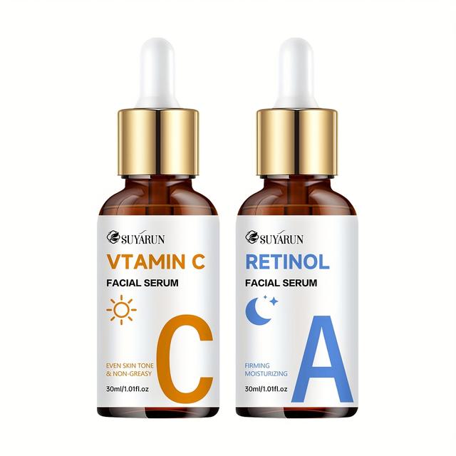 TEMU The Suyarun Day And Night Vitamin C + Retinol Set Includes Skincare Serums With Collagen, Aloe Vera, And Niacinamide. It Brightens The , Tightens The Skin, Hydrates, Locks In Moisture