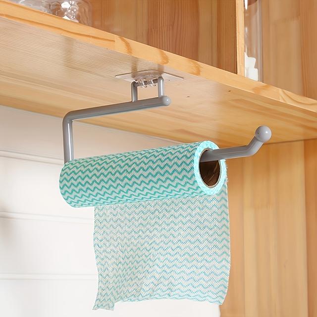 TEMU 1pc Punch-free Wall Mount Paper Towel Holder, Plastic Roll Hanger For Kitchen & Bathroom, Storage Rack For Paper, Plastic Wrap, And Rags -