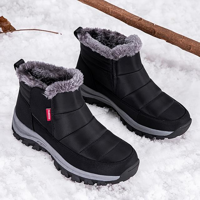 TEMU Men's Winter High-top Anti-slip Walking Shoes With Warm Fleece Lining, Thick Tpr Sole, Closure - Black, Comfortable Outdoor Sports & Casual Footwear For Cold Weather