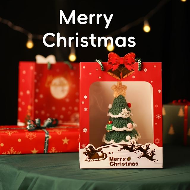 TEMU 1pc Handmade Mini Christmas Tree, Woven Decoration With Gift Box - Perfect For Holiday Decor And Tabletop Display, Ideal Christmas Ornament Or Festive Gift