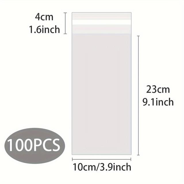 TEMU 100pcs Clear Self-sealing Cellophane Bags, 3.9x10.7 Inch Plastic Bags For Packaging And Gifts, , Candies, Gifts, Small Gifts, Chocolates, , Pretzels, Herbs, Etc.