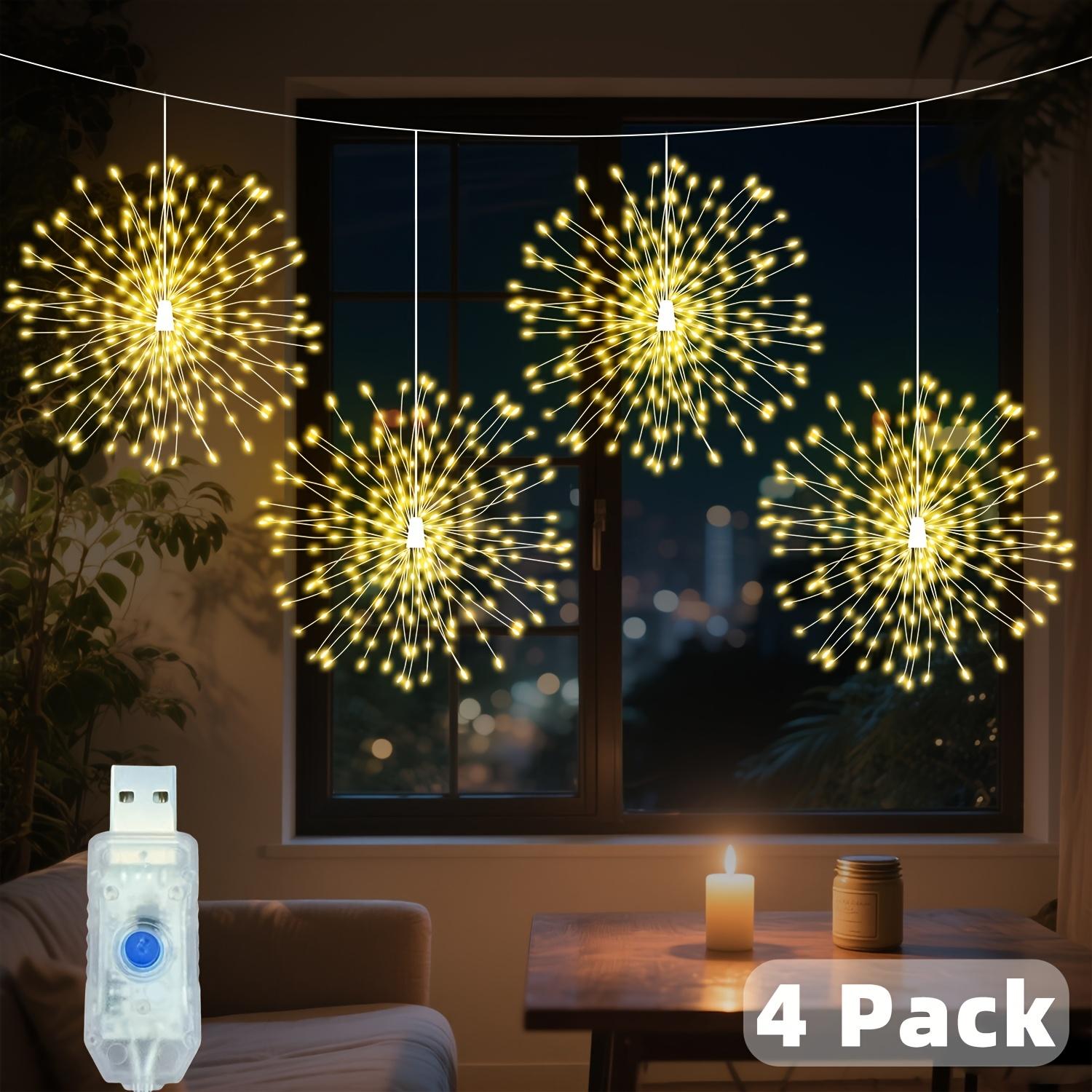 TEMU 4/2pack 360/180 Led Usb Powered Starburst Fireworks String Light, 8 Dimmable, Usb Hanging Fairy Sparkling Starburst Ball String Light, Suitable For Christmas Party And Birthday Decoration