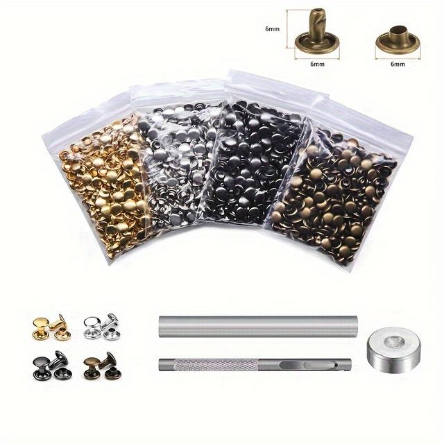 TEMU 400 Leather Rivets, Rivet Tubes In With Metal Decorative Studs, Including Fixing Tools, For Leather Crafts/clothing/shoes/bags/belt Repair Decoration (6x6mm/8x8mm)