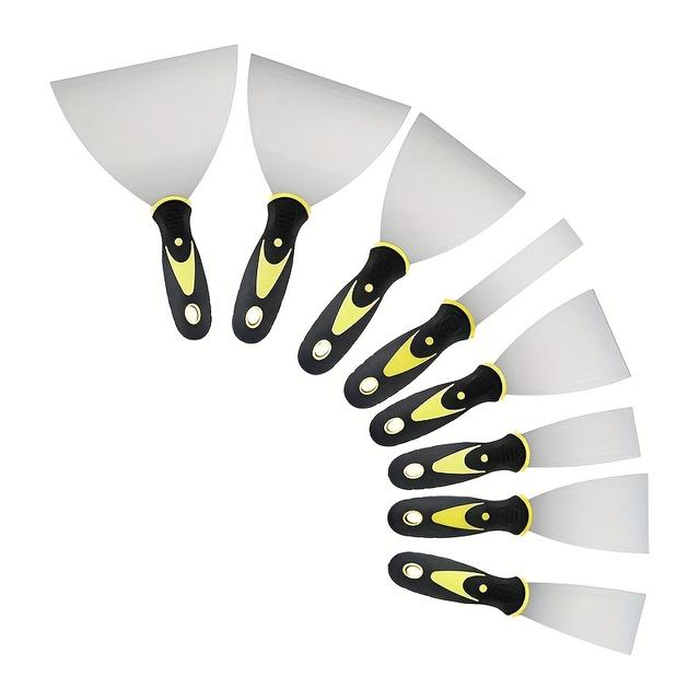 TEMU 8pcs Spatula Set, Surface Spatula Drywall Tool, Stainless Steel Painter' With Plastic Handle, Putty Knife Spatula, Scraper, Palette Knife Scratches (1/1.5/2/2.5/3/4/5/6 Inch;)