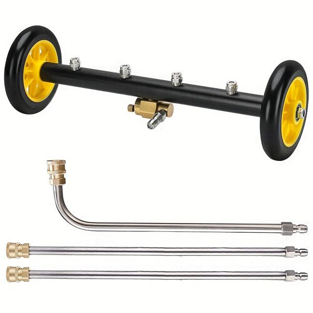 TEMU 4pcs Undercarriage Pressure Washer Attachments, 2 In 1 Washer For Pressure Washer, Undercarriage Cleaner, 1/4 Quick Connect With 3 Extension Rods, 4000 Psi