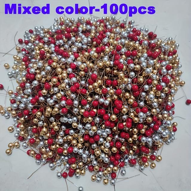 TEMU 100pcs Vibrant Mixed Color Artificial Red Berries - Ideal For Diy & Home Decor, Christmas, Halloween, Easter, Thanksgiving & New Year, Christmas Decor