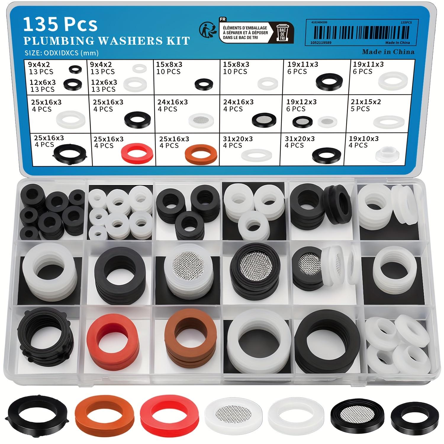 TEMU 135pcs Plumbing Rubber Gasket Set And Flat Washer Combo Kit With Screen Filter, Suitable For Faucets, Shower Heads, Garden Hoses O-ring Sealing Replacement