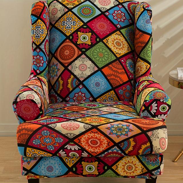TEMU Juego de Fundas para Sillón Wingback Bohemio Chic de 2 Piezas - Poliéster y Elástico, Fundas de Sofá Ajustables para Decoración de Salón y Dormitorio