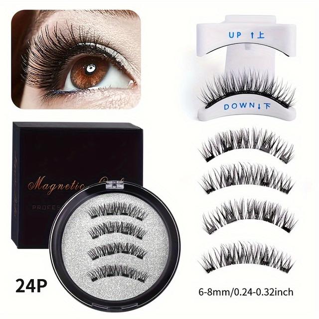 TEMU Easy-apply Magnetic False Eyelashes Kit - Waterproof, Reusable, With C Curling, 6-8mm & 7-13mm Lengths, Magnetic Eyelashes Reusable