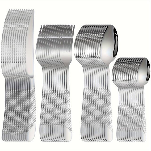 TEMU 48-teiliges Edelstahl Stern Diamant Besteck Set Steakmesser Dinnermesser Esslöffel Dessertlöffel Kaffee Löffel Western Besteck Set
