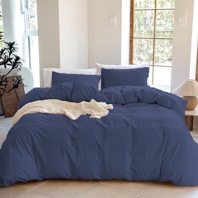 TEMU 3pcs Hotel Quality Ultra Soft Washed Cotton Duvet Cover Set - Premium Down Alternative Decorative Bedding With Multiple Components, Machine Washable, Use,