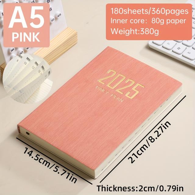 TEMU 2025 A5 Thick Daily Planner: 180 Sheets/360 Pages, 80g Paper, 380g Weight, 14.5cm X , 2cm Thick, Suitable For Daily Life And Office Use