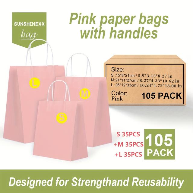 TEMU Gift For Her/him 105/120pcs, Cute Pink, Mixed Size Bags With Handles, Mixed Large, Medium And Small 3 Sizes, Flexible Size Suitable For Occasions, Bags, Bags, Very Suitable For Gifts, Shopping