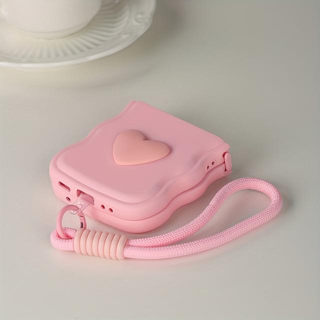 TEMU Phone Case: Wave-shaped Anti-drop Skin-feel Painted Three-dimensional Small Heart Macaron Color Lanyard Folding Phone Case Compatible With Galaxy 5g, 5g, 5g, Galaxy 5g