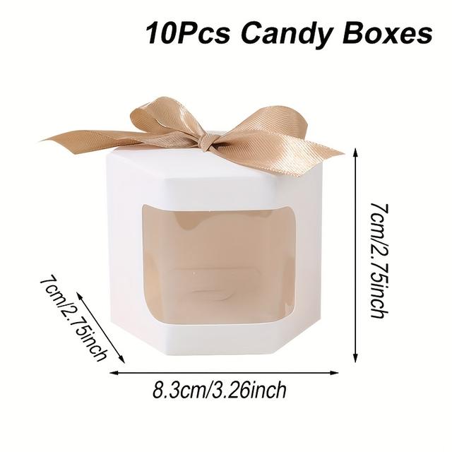 TEMU 10pcs, Hexagonal Paper Boxes, Small Gift Box With Transparent Window, Box Packs, For Wedding, Birthday Party, Baby Shower Decoration, Perfect For Small Gift Packaging