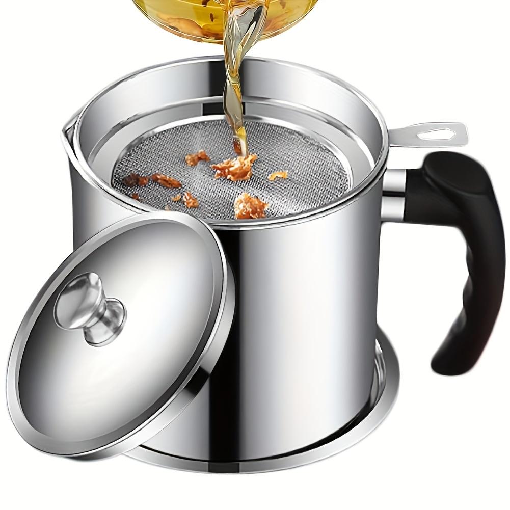TEMU Stainless Steel Kitchen Grease Container With Strainer - Easy To Pour Handle, Pvc Non-toxic Cooking Grease Storage Tank, Essential Kitchen Accessory