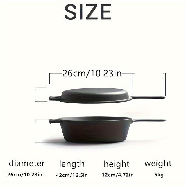 TEMU 1pc Cast Iron , Pretreated Cast Iron Stew Pans, Cast Iron Frying Pans , With Heat-resistant Handles (black)