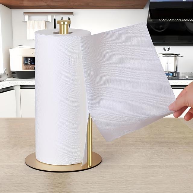 TEMU Soporte para Papel de Cocina de Acero Inoxidable Moderno de 1 Pieza - Montaje en Encimera Sin Taladro con Almacenamiento para Plástico Filmador, Organizador Duradero para Hogares Contemporáneos