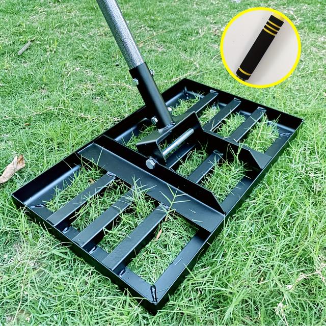 TEMU Lawn Leveling Rake - Heavy Duty 17"x10" Stainless Steel Leveler Plate, Reinforced Welds, 28-60" Adjustable, Anti Flipping , For Soil, Dirt, Ground, Backyard Top Dressing, Landscaping
