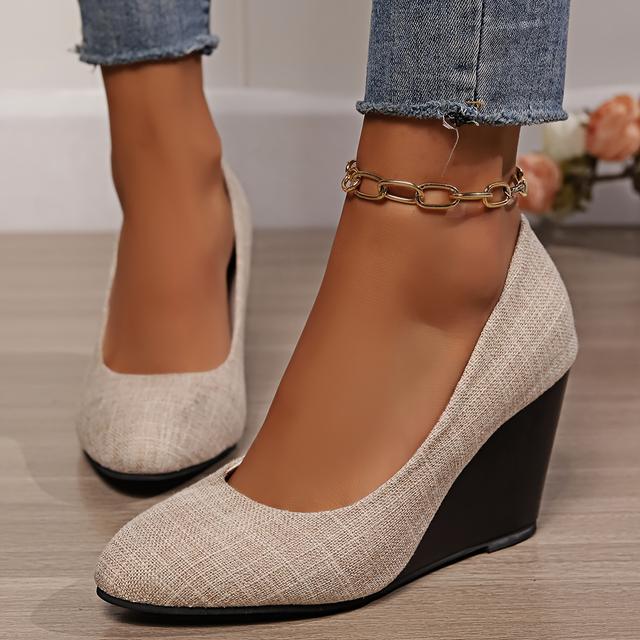 TEMU Zapatos de cuña planos de moda para mujer, tacones altos sin cordones de para /otoño para fiestas, viajes y uso diario, zapatos negros para mujer, calzado de mujer