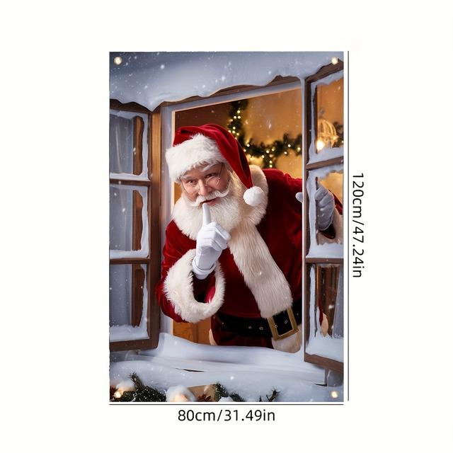 TEMU Santa Claus Window Banner - Polyester, Indoor/outdoor Holiday Decor, .3 Inches, Washable, Christmas Room Decor