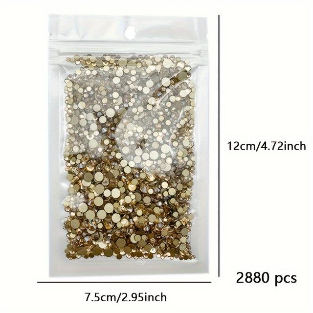 TEMU 2880 шт. шампанських стразів різного розміру з плоскою основою, синтетичні камені для декору, білі стрази для одягу/взуття/чашок/випускного/макіяжу/неіль-арту