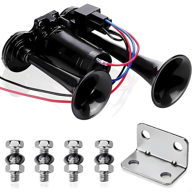 TEMU Dual Trumpet Air Horn Kit, 12v Universal Fit, Ge Compatible, Anodized, For Cars, Trucks, Motorcycles, Boats - Car Horn Replacement With Air Compressor