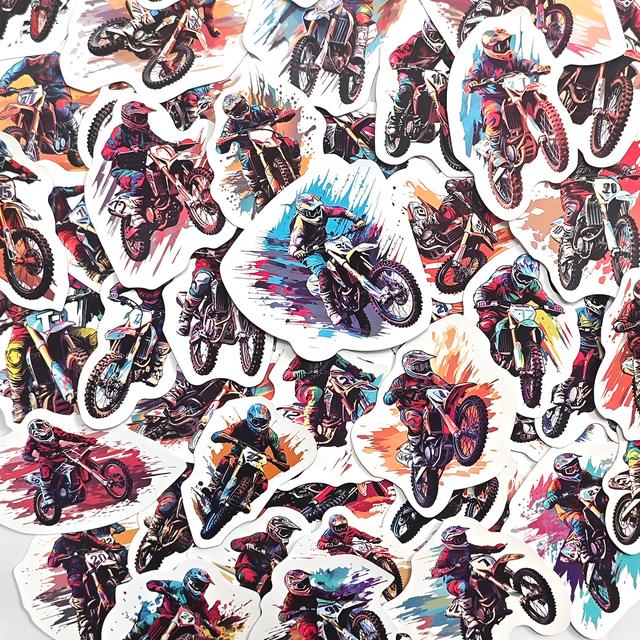 TEMU Zestaw 50 naklejek z motywem graffiti motocykli wyścigowych, idealne do dekoracji tabletów, telefonów, butelek na wodę, lodówek i bagażu, zaprojektowane na gładkie powierzchnie.