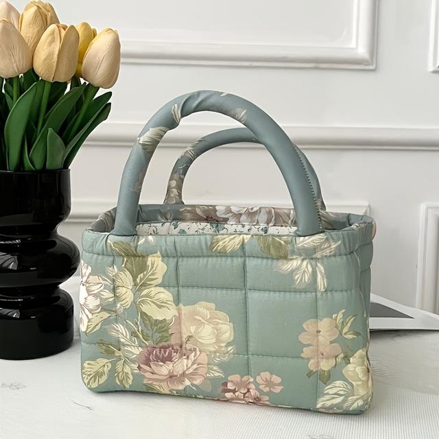 TEMU Storage Basket, Exquisite Quilted Fabric Storage Basket, Desktop Organizer Basket, Miscellaneous Storage Box, Floral Basket, Fresh And , Multiple Styles Available, Shelf Baskets