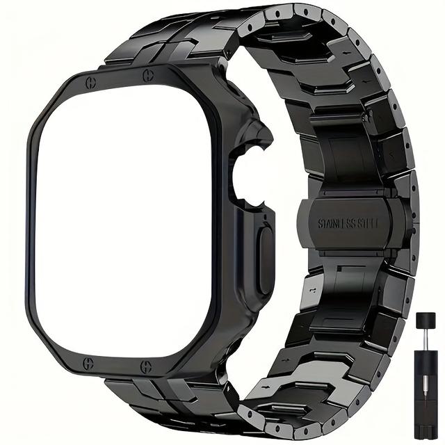 TEMU Suitable For 10 6 5 4 3 2 1 Se Watch Strap, Stylish And Lines, Stainless Steel Strap+watch Case+watch Remover, Suitable For Watch Models 46/42/44/45/49mm Watch Band+case+tool