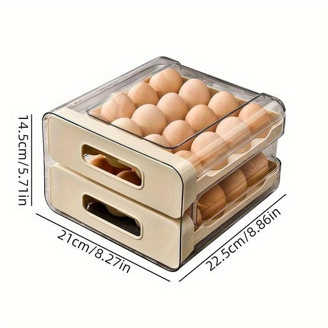 TEMU 32-compartment Large Capacity Egg Storage Drawer - Double Layer Transparent Pet+pp Material, Space-saving Fridge Organizer, & , Egg Holder For Refrigerator, Sleek Organizer,