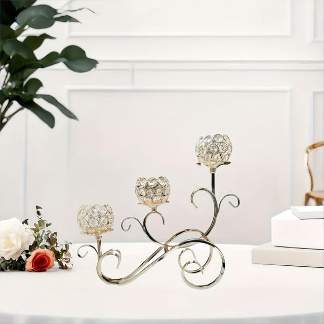 TEMU 1pc Elegante de de 3 Brazos - de Metal Diseño Exquisito para de Mesa de Comedor, Boda, , y Decoración , Superficie Pulida, Decoración de