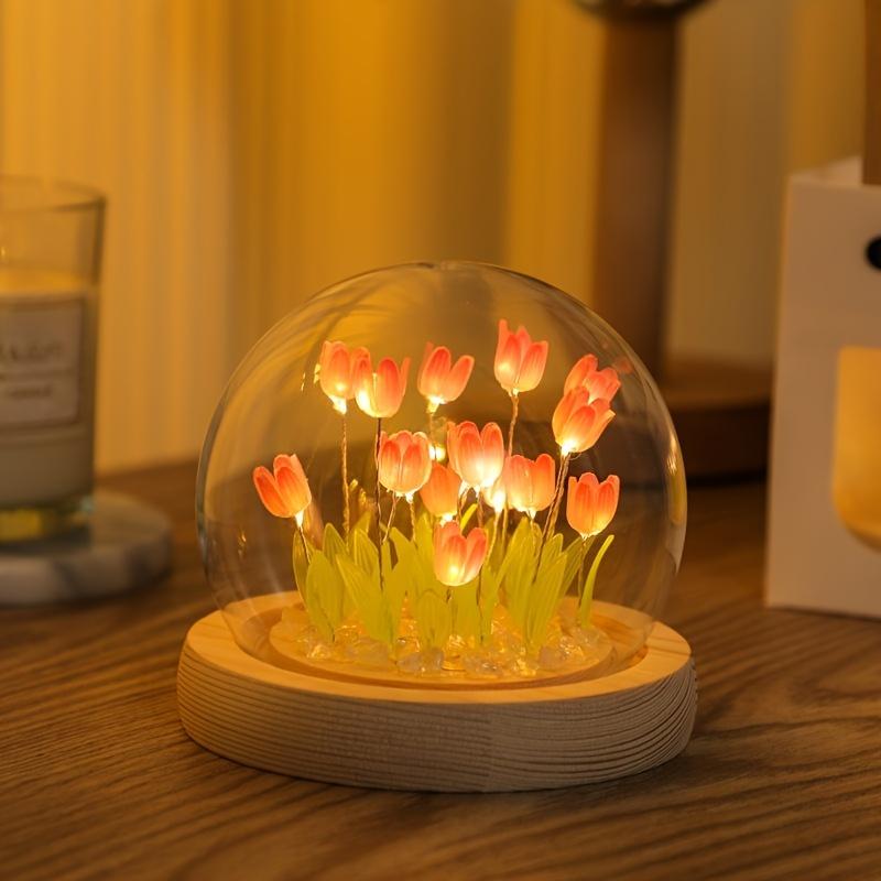 TEMU Juego de luz de noche de tulipanes - Decoración artística de flores para dormitorio, adorno de escritorio, regalo de , San Valentín o Navidad para ella