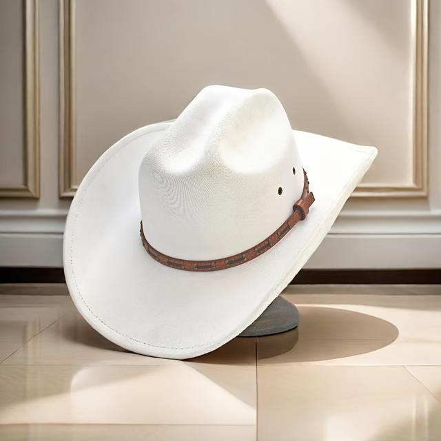 TEMU -quality Fur Classic Western Cowboy Hat - Lightweight Breathable 9.5cm Wide Brim, Hard Hat Band & Gift Box (black/brown/white) - Unisex Vintage Style For