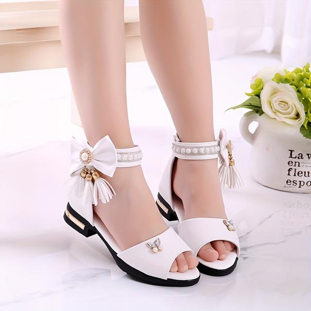 TEMU Modische süße Schleifen-Sandalen mit offener Spitze für Mädchen, atmungsaktive leichte Sandalen für Party, Hochzeit und Urlaub
