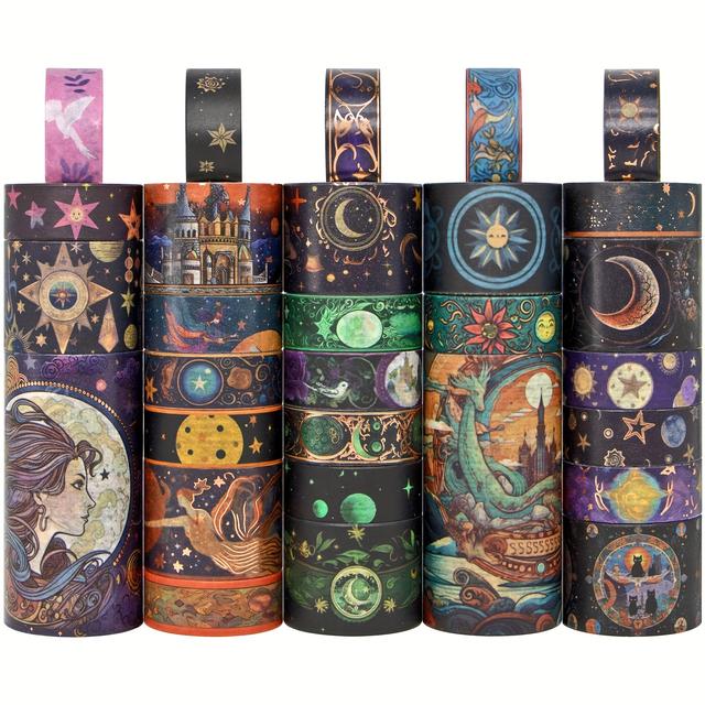 TEMU Set di nastri Washi, 29 rotoli, nastri di carta decorativi a tema magico per journaling, forniture per scrapbooking, planner, artigianato, confezioni regalo