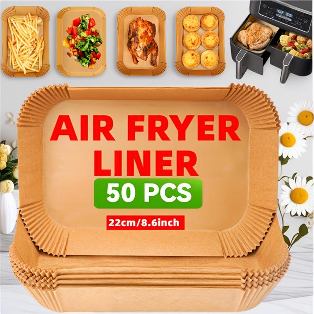 TEMU 100/50 Pack Pre-cut Air Fryer Liners - 22x14cm Baking Paper For Dual Basket Fryers | Heat-resistant Disposable (rectangular) Sheets - Bulk For &