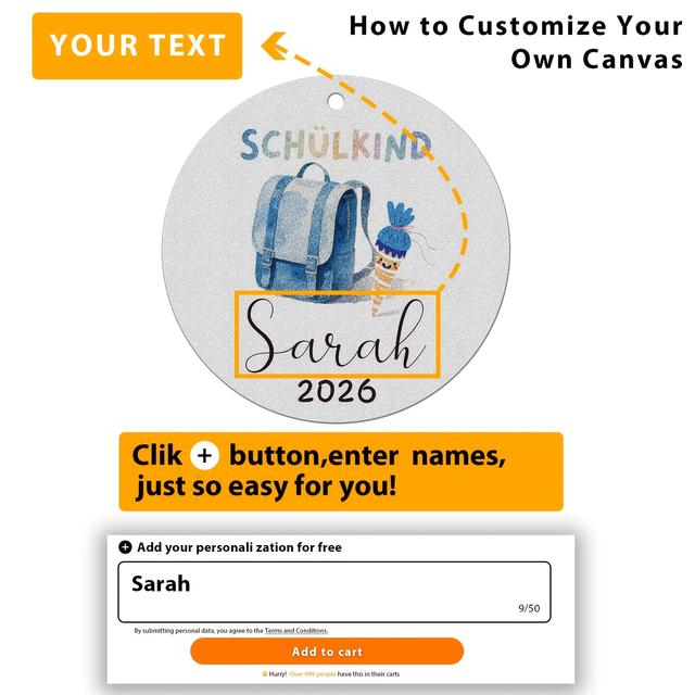 TEMU 1pc 2025 Personalized German School Ornament, Confetti Festival Party Decoration, Custom Name, Sparkling Silvery Surface, Custom Name For Back-to-