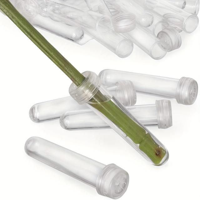 TEMU 100pcs Floral Stem Water Tubes Plastic Flowers Vials Stem Water Tube Small Holder Florist Supplies For Flower Arrangements Decoration,(7cm/2.75inch)
