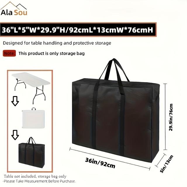 TEMU AlaSou 1 Sac de Rangement pour Table Pliante, Housse en Tissu Oxford Robuste avec Poignée pour Tables de 6 Pieds, Idéal pour Camping Extérieur et Terrasse - Noir Uniquement