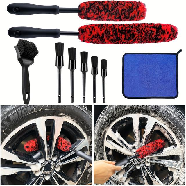 TEMU 9pcs Wheel Tire Brush Set, Wheel Brushes For Cleaning Wheels Tire Rim, & Durable Car Wheel Rim Detailing Brush For Cleaning Spokes, Fenders