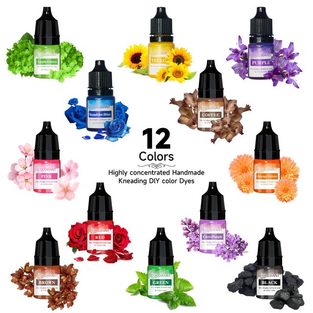 TEMU Seifenfarbstoff in 12 Farben | Aromatherapie-Pigment, geruchlos, lebendige Farben, geeignet für Bastelarbeiten, Farbstoff für Sojawachs/Paraffinwachs, 5ml