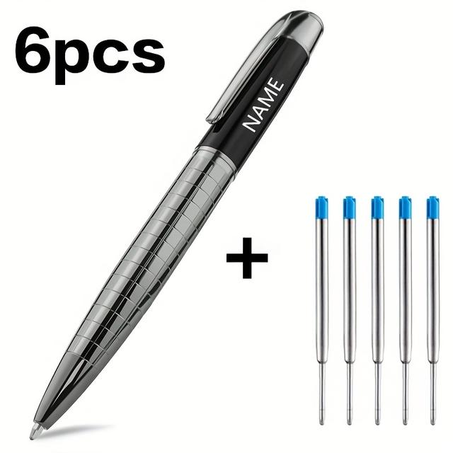 TEMU 6pcs 1pen+5 Refills Pens - Free Laser Engraving (ink:blue/black), 1.0 Mm Medium Point For Journaling, Gifting, Business, Men, Police, Smooth Writing, Best Gift (rose Golden/gray/golden)