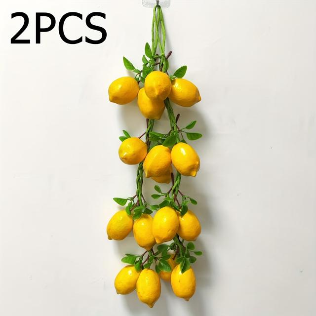 TEMU 2pcs/4pcs Handcrafted Lemon Garland, Mixed Color Plastic Fruit Hanging Decor For Kitchen, , Unique Restaurants - Get Well Home Decor, Labor Day, No Container