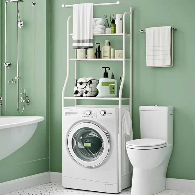 TEMU Regal mit Handtuchhalter, freistehendes Gestell mit 3 Haken, 3-stufiger Stahl-Waschmaschinenständer, Waschmaschinenregal, Metall-Badezimmerregal, Toilettenaufbewahrungsregal, WC-Regal, 161*66 cm