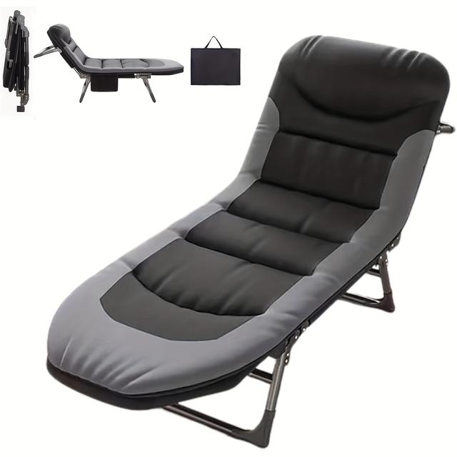 TEMU Klappbarer Sonnenliege, Garten-Sonnenliegestuhl, Verstellbar in 6 Positionen, mit Seitentasche, für Balkon, Garten, Camping (Schwarz)